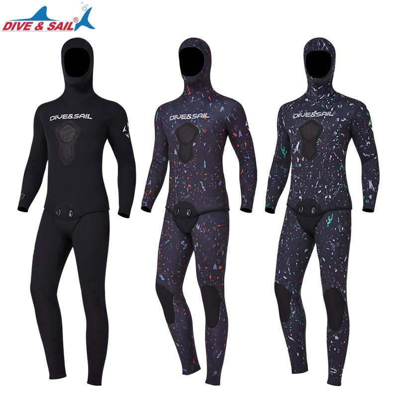 Mens Camo Hooded 3mm 5mm 7mm Neoprene Wetsuit Freediving Surfing Snorkeling Water Sports Thermal Protection