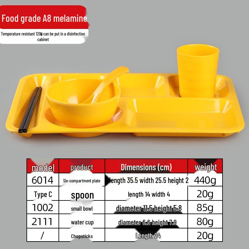 Melamine Six-Compartment Rectangular Meal Tray