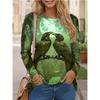 Tops for Women Bird Print Round Neck Long Sleeve T-shirt Fall Casual Slim Pullover Women's Long Sleeve Top