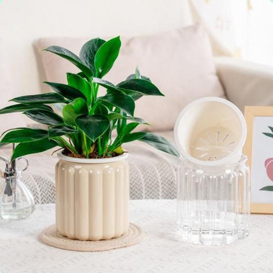 Self Watering Planter Plastic Plant Pot with Inner Pot Modern Decorative Flower Pot for All House Plants Flowers Herbs African Violets