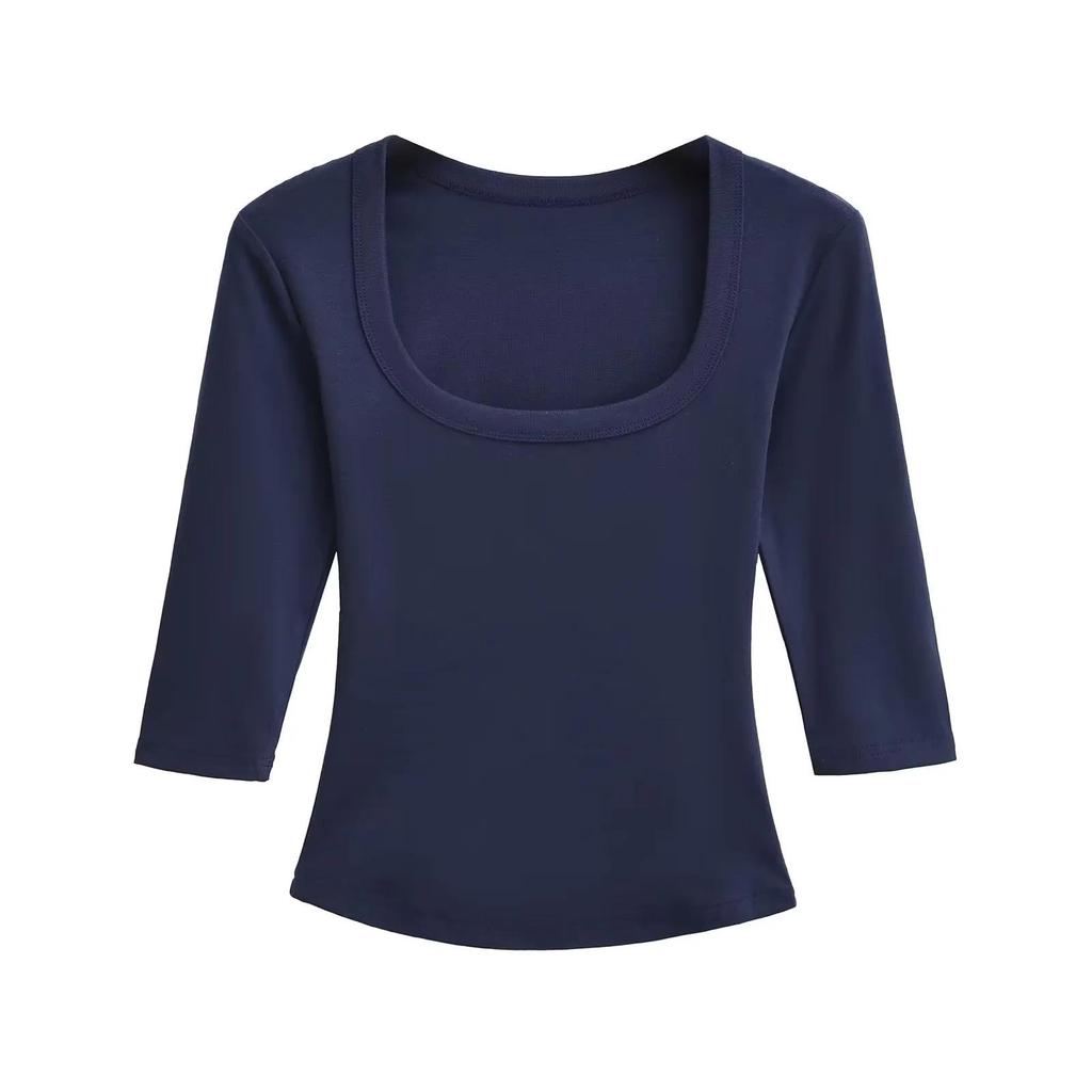 Spicy Girl U-neck Mid-Sleeve Slim-Fit Stretchy Top - Pure Desire Style (2026)