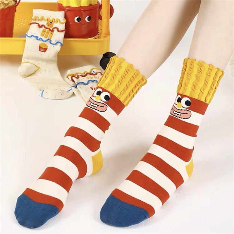 Socks Girls Are Cute And Funny, Cartoon Fries, Socks, Striped Socks, Pure Cotton Socks, Piles Of Socks