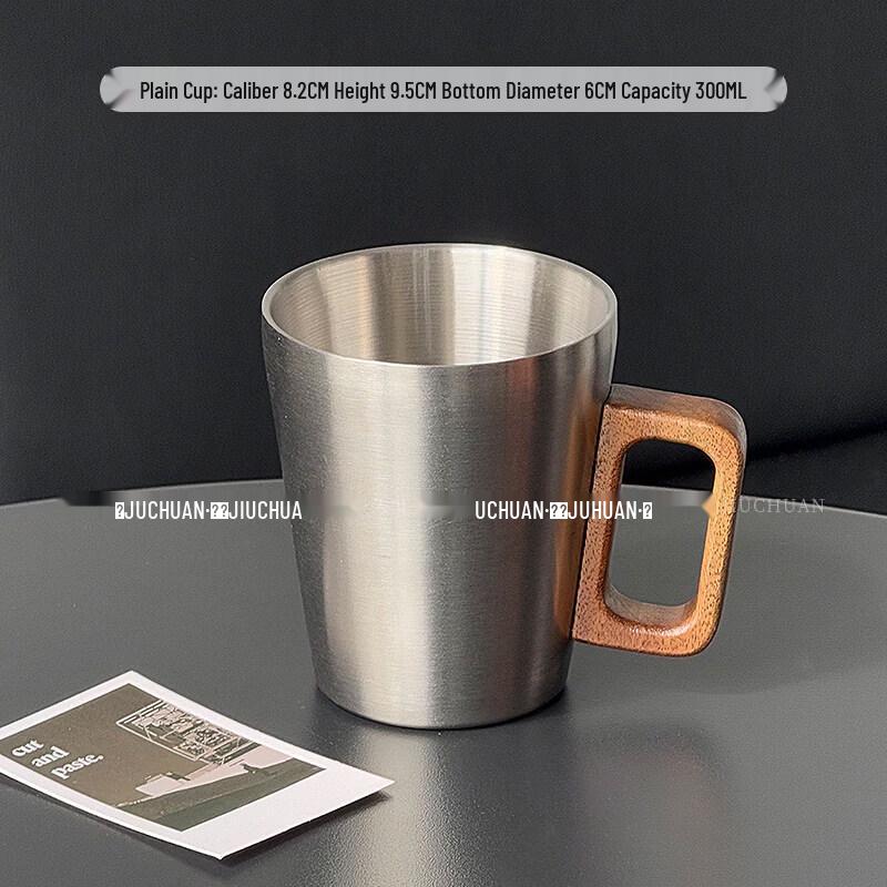 QIWAI Industrial Style 304 Stainless Steel Mug with Wooden Handle