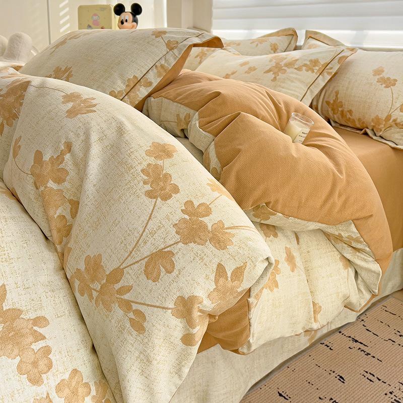 Category A 100% Cotton Brushed Four-Piece Bedding Set, Duvet Cover, Pure Cotton, Spring and Autumn Thickened Bedding