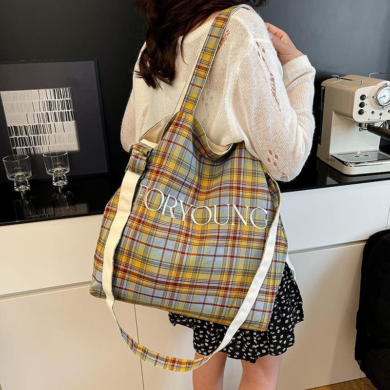 

Новая повседневная простая сумка через плечо с клетчатым принтом и буквами, большая вместительная тканевая сумка для поездок на работу, сумка-тоут, сумка-мессенджер зелёный