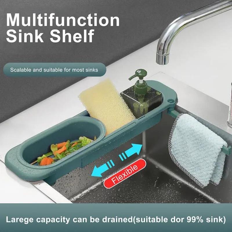 Adjustable Length Kitchen Sink Drain Basket Dish Drainer for Soap Towel Rack Supply Kitchen Accessories Shelf Dish Drainer