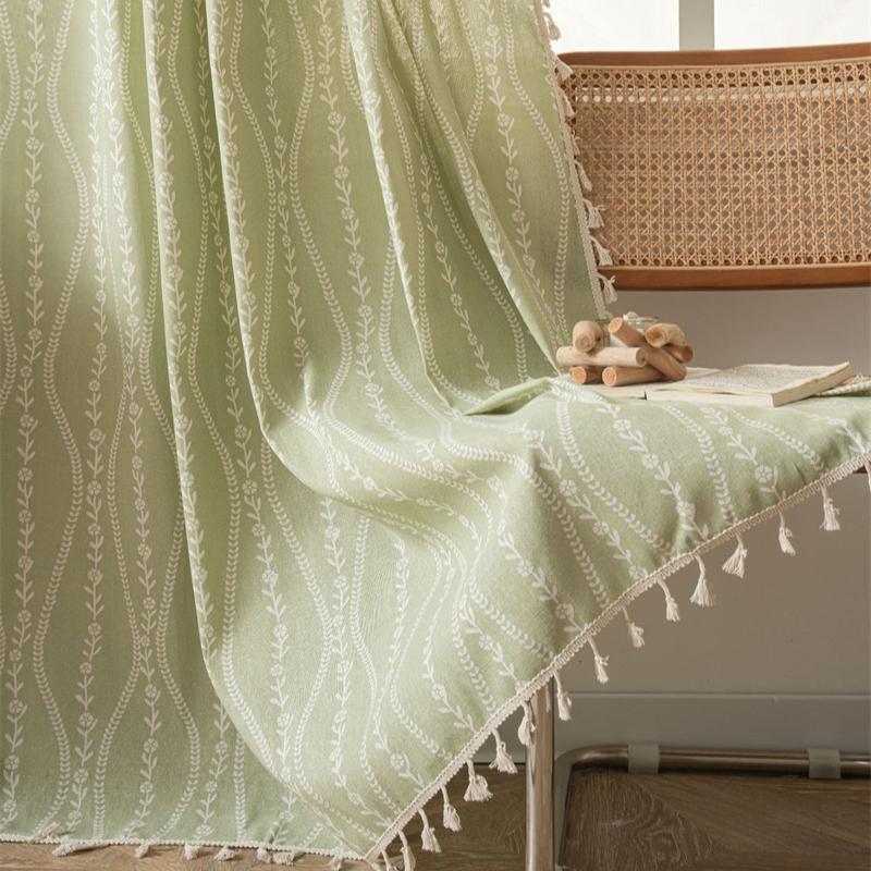 

Готовые к подвешиванию шторы с завитковым узором - трехцветные шторы с кисточками для кухни и эркера | Легкая светофильтрующая перегородка для комнаты (3 стилей) 150x160CM(Hook Top)