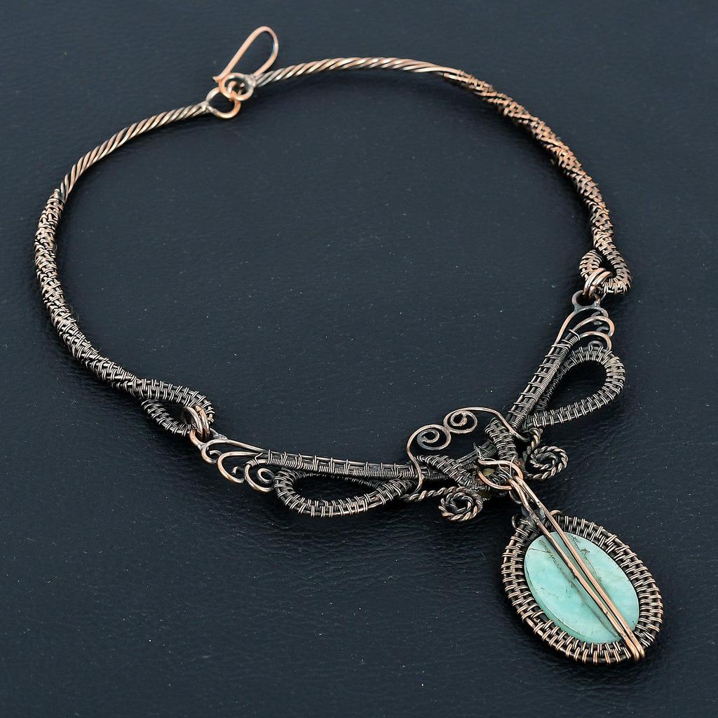 Amazonite Necklace Handmade Jewelry, 999 Copper Wire Wrapped Necklace Designer Gemstone Jewelry Adjustable Chain Necklace Gift For Mom
