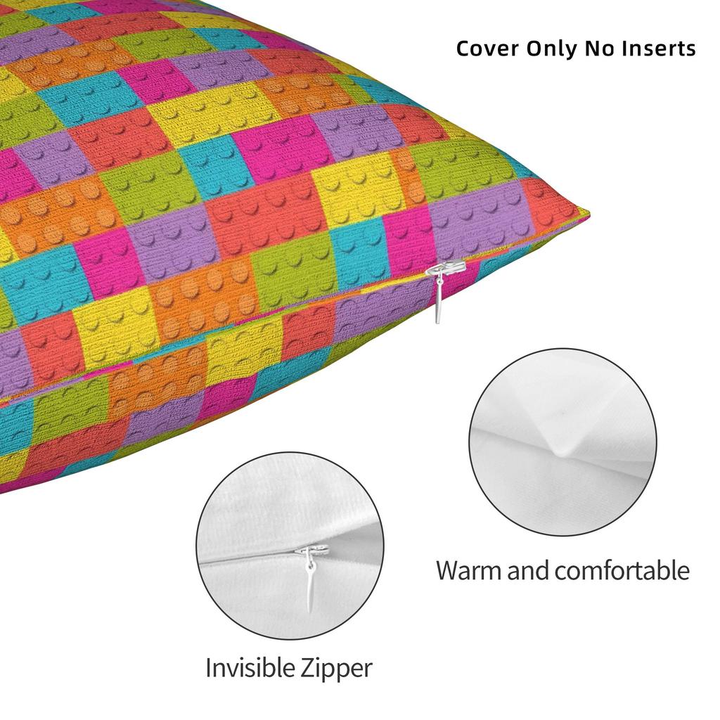 Candy Multicolor Building Blocks Pattern Pillow Cover Comfy Cushion Cover Funny Pillow Case For Living Room Chair