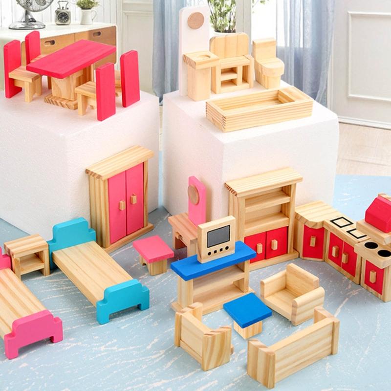1:12 Model Bedroom Living Room Furniture Wooden Closet Bed Table Micro Landscape Dollhouse Decor Ball Joint Dolls Accs
