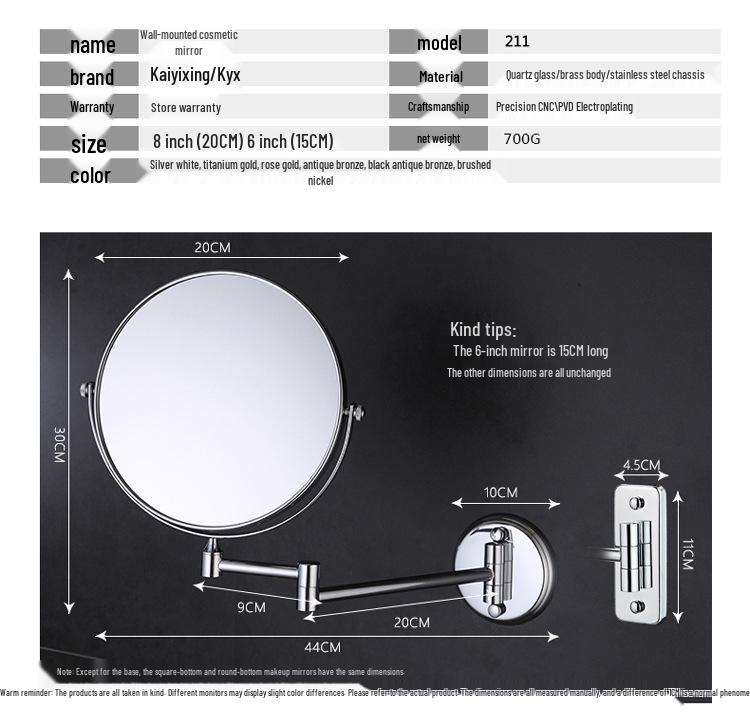 Dual-Sided Retractable Wall-Mounted Makeup Mirror - Self-Adhesive, No Drilling Required
