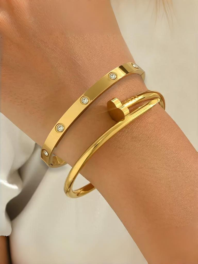 Versatile and Fashionable Heart-Shaped Nail Bracelet, Diamond-Encrusted Stylish Gold Bracelet, the Best Gift for Your Girlfriend or Mother