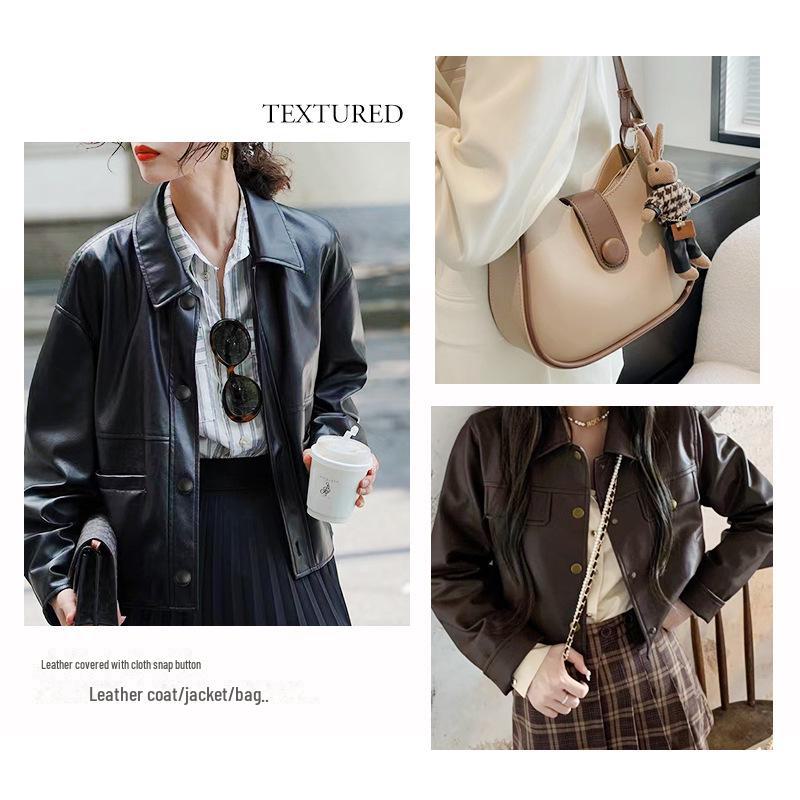 Multi-Colored Snap Button Leather Jacket with Hidden Closure