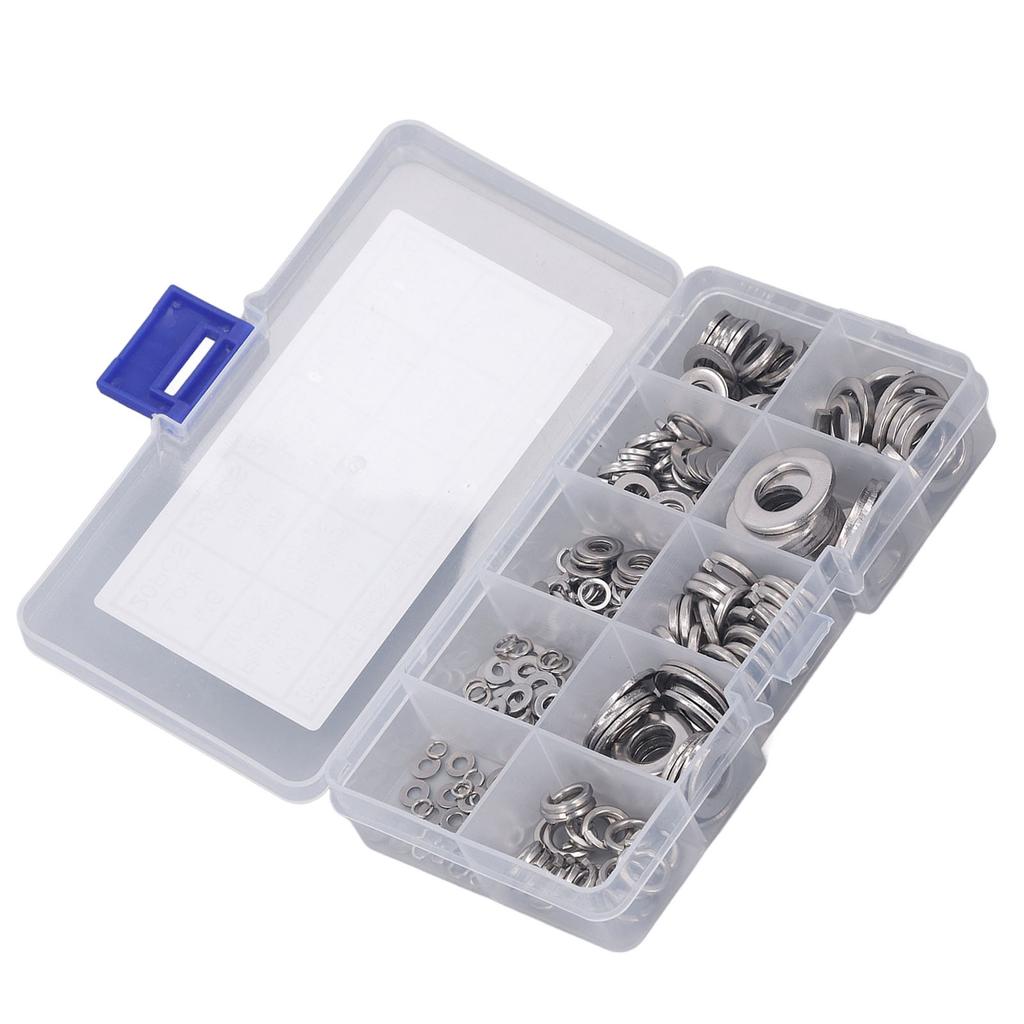 260 Stück Flache Sicherungsscheiben Sortimentskasten 304 Edelstahl M2.5 M3 M4 M5 M6 M8 M10