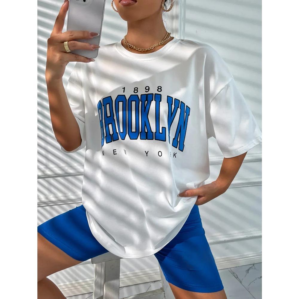Vintage 1898 Brooklyn New York Dámská trička Oversize Americký krátký rukáv Ležérní oblečení Street Dámské topy