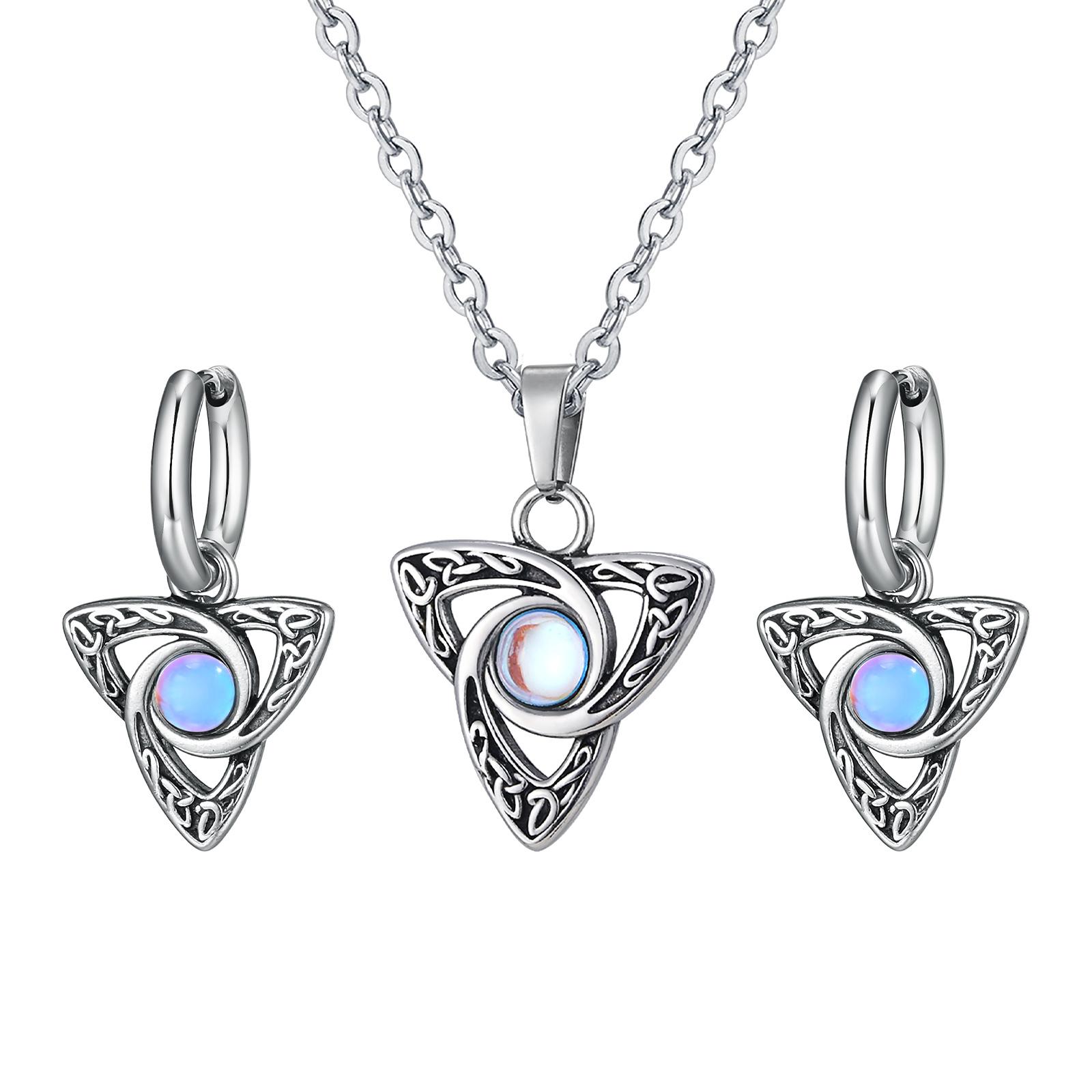 

Vnox Vintage Celtic Knot Pendant with Moonstone Inlaid Necklaces for Men Women, Witch Knot Collar Jewelry with Box Chain