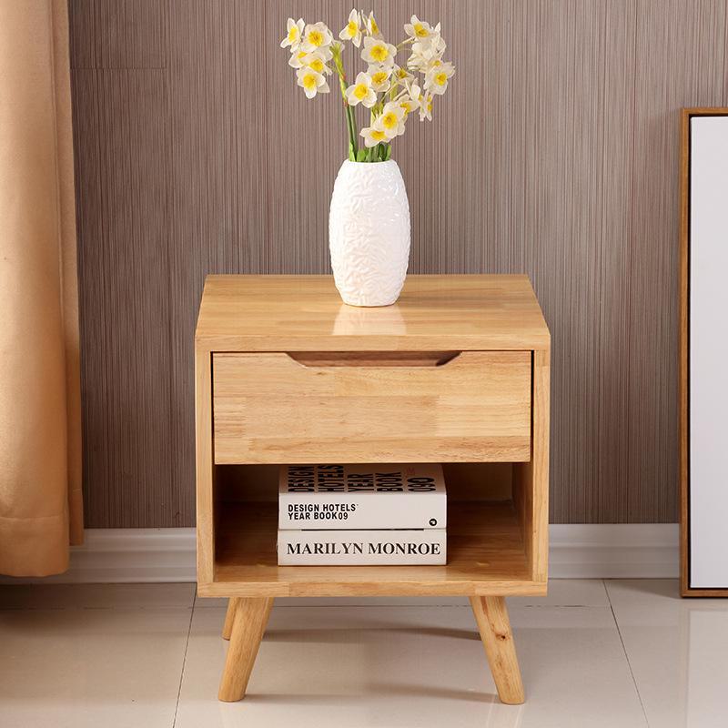 Solid Wood Nordic Bedside Table with Storage for Small Apartments and Bedrooms