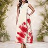 Women Plus Size Sleeveless Keyhole Neck Printed Navy Blue A Line Long Dress