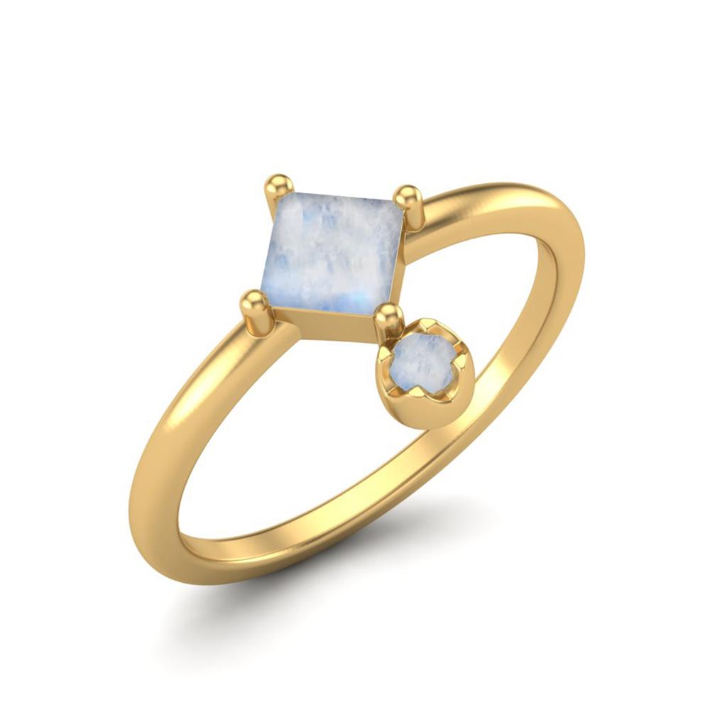 4MM Square Shaped Moonstone 925 Sterling Silver Gold Vemreil Solitaire Women Wedding Ring