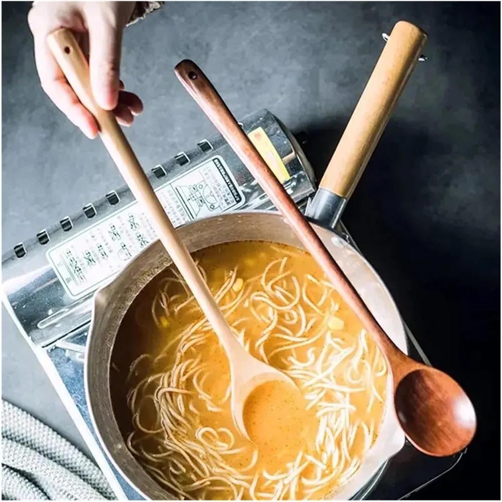 1 Pack Long Handle Wooden Spoon Wooden Stirring Spoon Stirring Cooking Wooden Spoon Wooden Extended Spoon Kitchen Soup Spoon