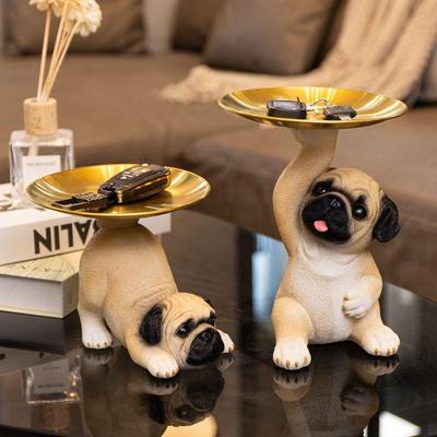Creatief Mopshond Beeld Opbergbak Schattige Hond Sleutel Snoep Snack Opbergbord Dier Sculptuur Ornamenten Kantoor Tafeldecoratie