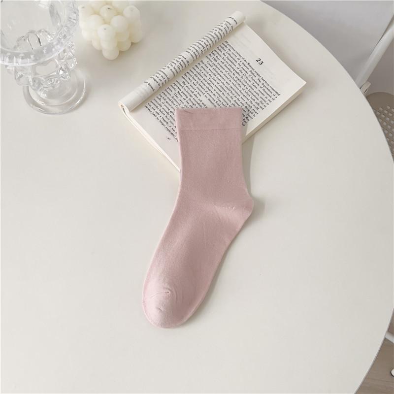 Socks Women'S Simple Loose Confinement Socks Pink Girl Is Versatile Medium Cotton Socks Solid Color Casual Women'S Socks