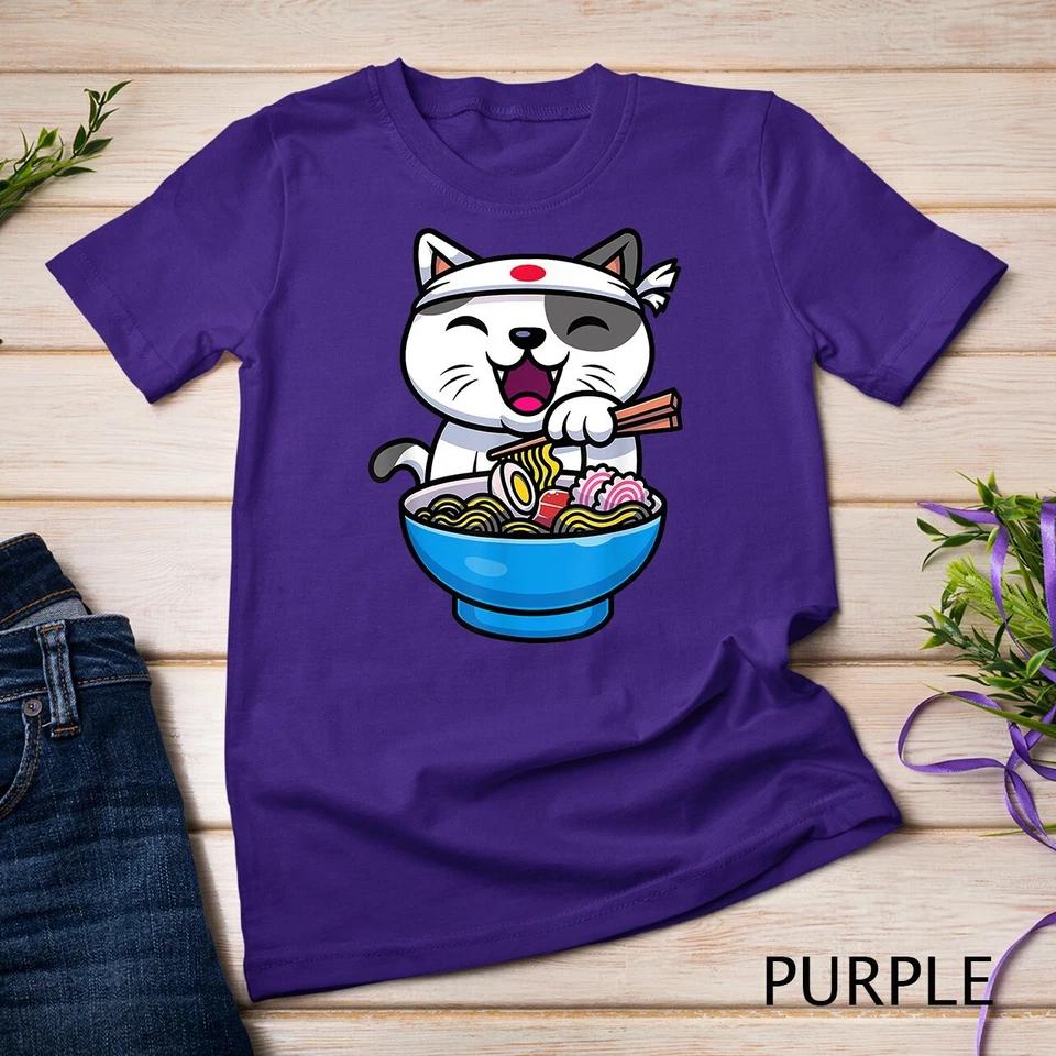 Kawaii Anime Cat Eating Ramen Noodles Japanese Gift T-Shirt Unisex T-shirt 6 L