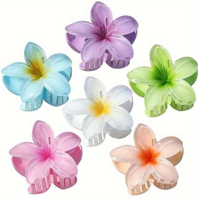 Ensemble d'Élégantes Barrettes à Fleurs Hawaïennes - 6 Pièces, Accessoires Mignons et Tendance pour Femmes pour Fêtes et Cadeaux