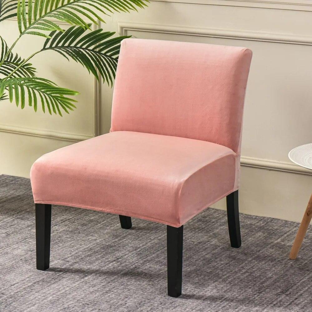 Velvet Armless Chair Cover Solid Color Sofa Stool Slipcover Nordic Accent Stretch Chair Covers Elastic Couch Protector Cover