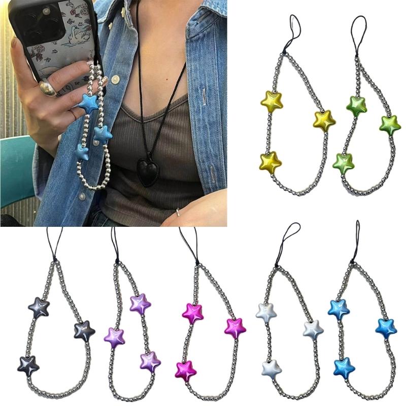 DIY Star Beaded Phone Chain Portable CellPhone Strap Lanyard Mobile Phone Pendant Decoration Exquisite Key Car Hangings