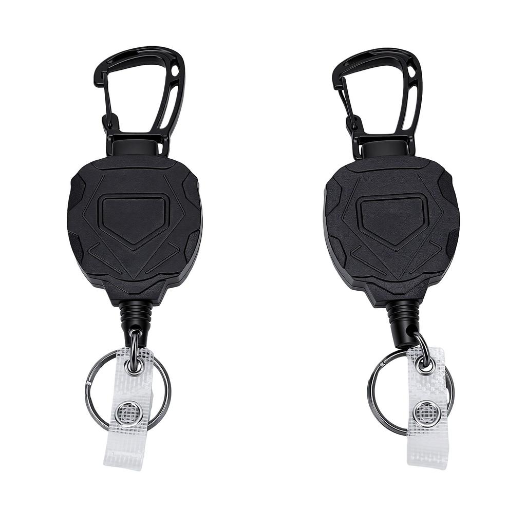 2PCS Retractable Keychain Lost Proof High Elasticity Steel Cable Backpack Key Retractor For Outdoor Hiking Black