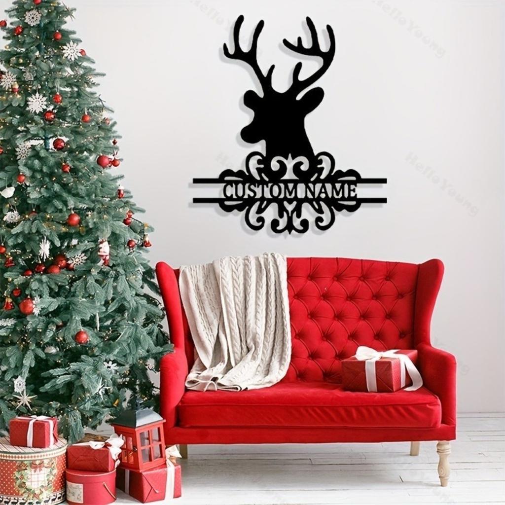 Personalized Christmas Elk Metal Wall Sign Cartoon Animal Pattern Hot Sale Matte Finish Indoor Outdoor Decor