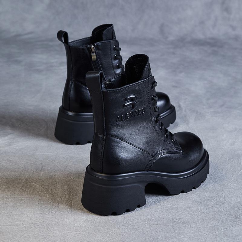 Leather British retro Martin autumn and winter new thick-soled fashion versatile short lightweight women's shoes