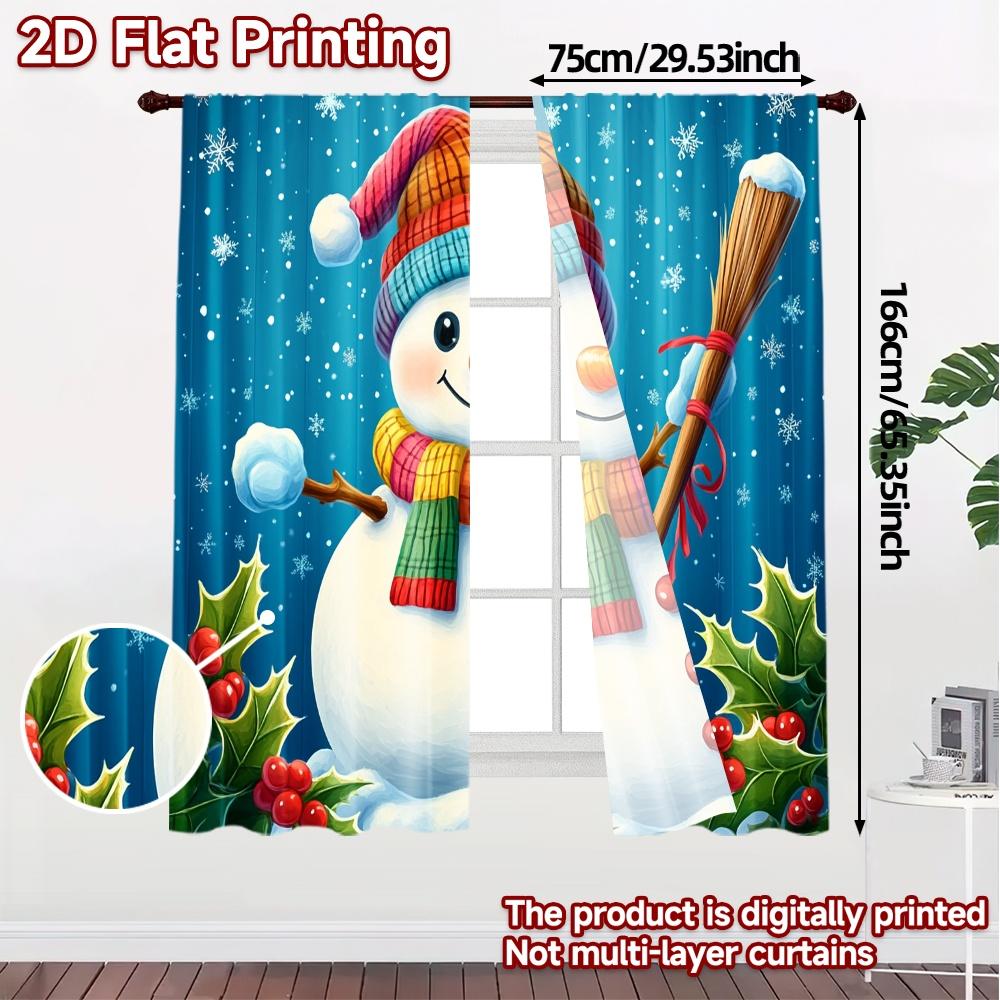 2pcs,Curtains Cute Snowman Christmas Winter_a (2) Popular Creative Curtains Polyester Curtains Thermal Insulation, and Room
