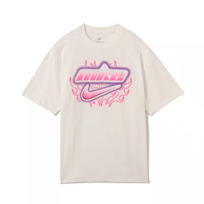 T-shirt à col rond, imprimé logo lettre, épaules tombantes, manches courtes, pour femme, blanc FZ1147-133