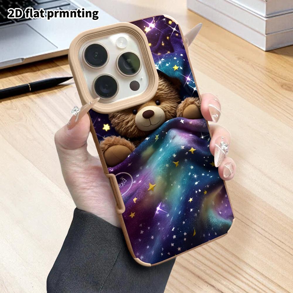 Phone Case: 2D Flat Lambskin Fits iPhone 18 17 16 15 14 13 Pro, Plush Brown Bear, Christmas and Halloween Gift