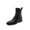 2024 New Genuine Leather Ankle Boots for Women Vintage Zipper Pleated Winter Boots Square Mid Heels Shoes for Women Black Boots