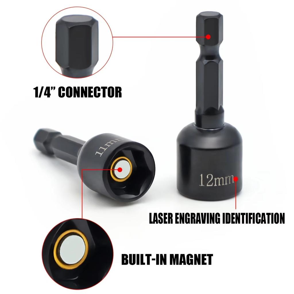 9pcs Electronic Hex Key Socket Set with 1/4 Inch Hex Shank Power Nut Driver Set Metric Hex Socket Drill Bits Chuck Adapter