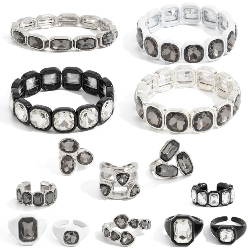 Geometric Square Crystal Stretch Bracelet Women Minimalist Chic Trendy INS Style Daily Wear Accessory