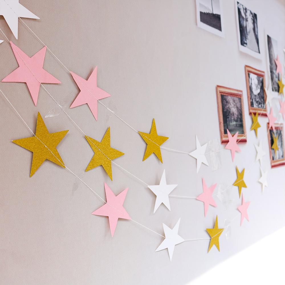 4MGold Silver Five Pointed Star Bunting Garland Birthday Wedding Party Graduation Ceremony Background Hanging Banner Party