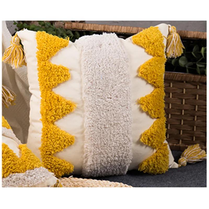 

Чехол на подушку в марокканском стиле, бежевая наволочка в стиле бохо с кисточками, домашний декор, плетеная наволочка ручной работы для дивана, гостиной 45x45cm