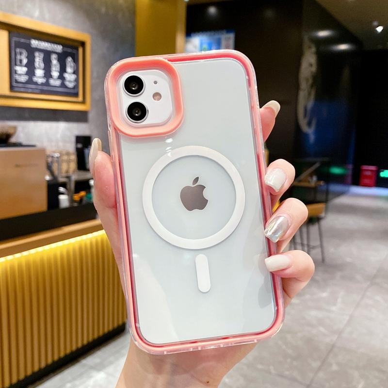 Luxury Transparent Wireless Charging Magsafe Phone Case For iPhone 11 12 13 14 15 Pro Max Magnetic Shockproof Bumper Cover