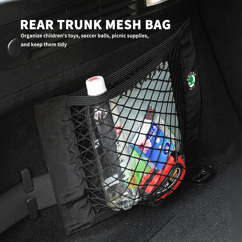 AAAJE1 Car Rear Trunk Net Mesh Elastic Nylon Back Cargo Storage Organizer Holder Auto Accessories For Skoda Fabia Kamiq Superb Scala