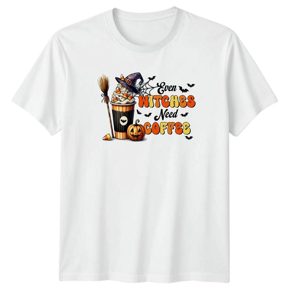 Even Witches Need Coffee TShirt Witch Autumn Halloween Coffee Halloween S