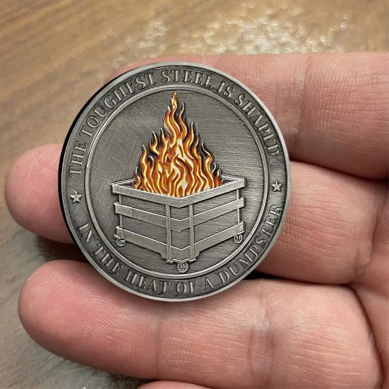 Challenge Coin Dumpster Flame Pattern Retro Silver Color Challenge Medal Unique Office Desk