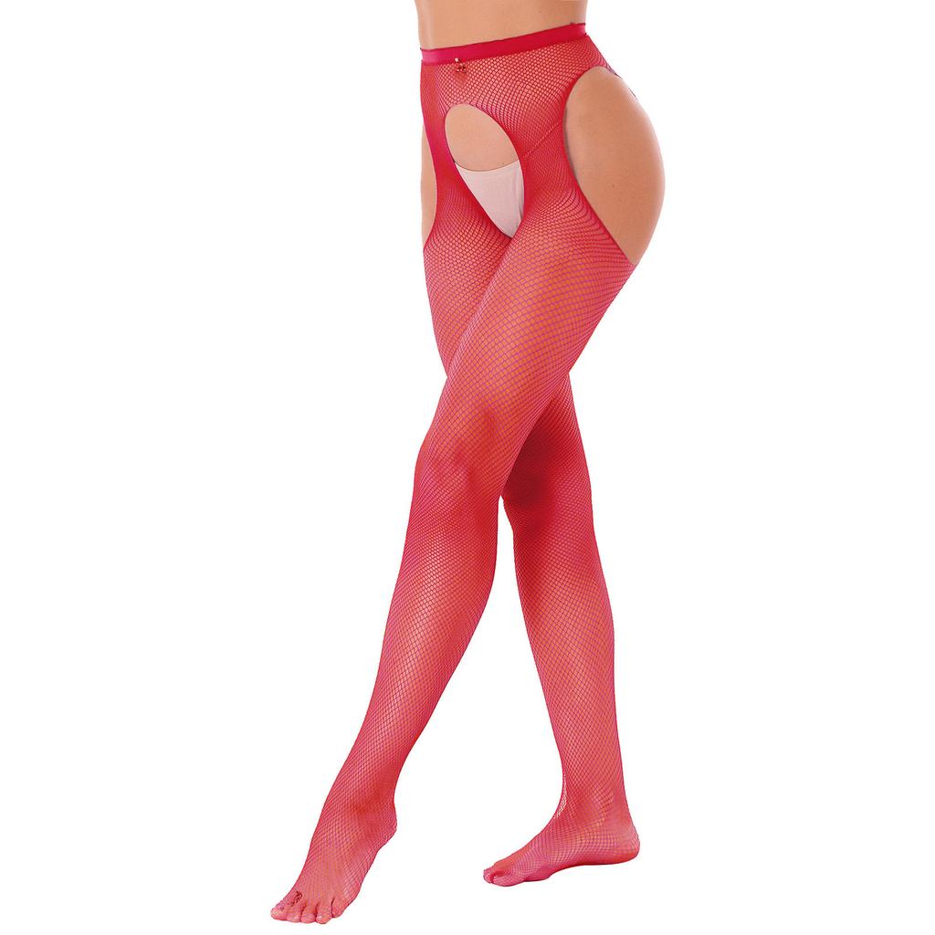 Collant con calze scavate da donna, vita media, elastico in vita, con apertura sul cavallo