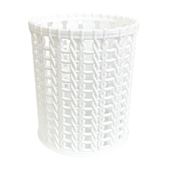 DYS Imitation Rattan Pen Holder, Round Hollow Desk Organizer, Large Capacity Pencil Cup for Pens Pencils Makeup Brushes, Nordic Office Home Decor