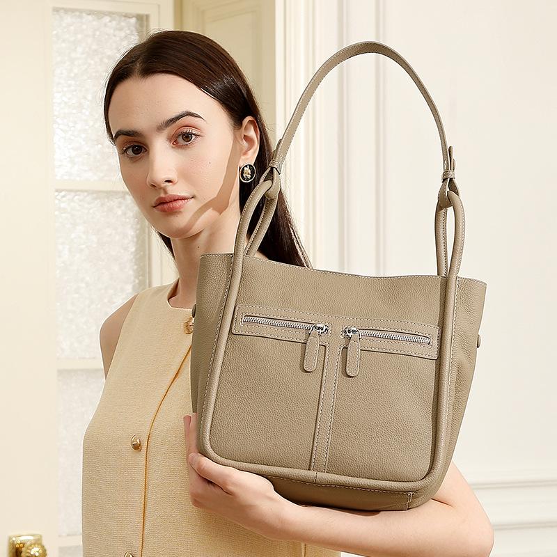 Genuine Leather Women's Bag Horseshoe Bag Large-capacity Commuting Single-shoulder Bag Bucket Bag