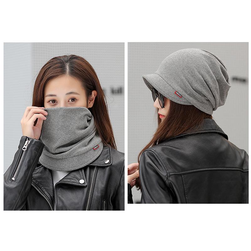 Warm Winter Hat And Scarf Dual Purpose, Fashionable Soft Beanie Hat With Brim Knitted Hat, Women'S Pullover Hat Cap