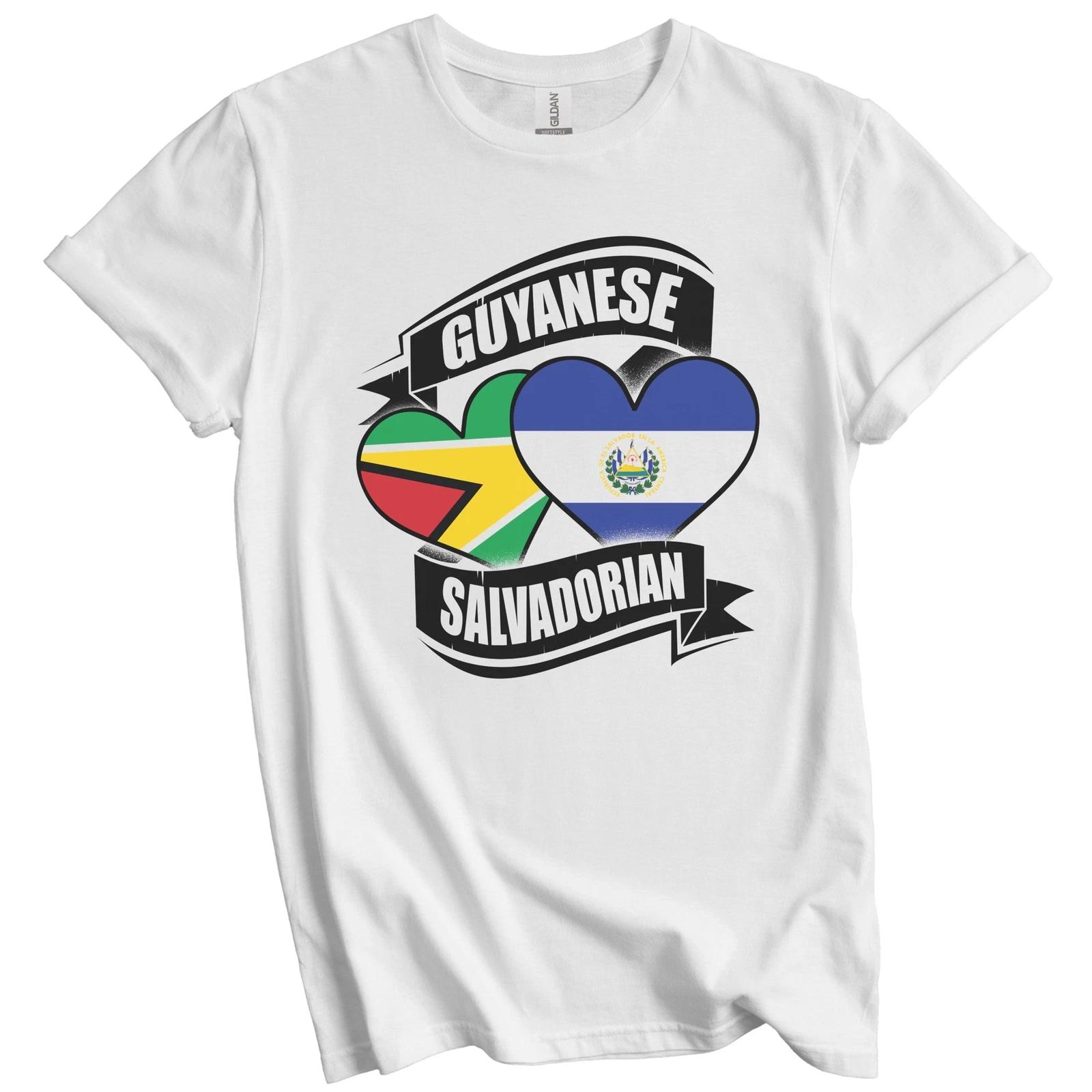 Guyanese Salvadorian Hearts Guyana El Salvador Flags T-Shirt L